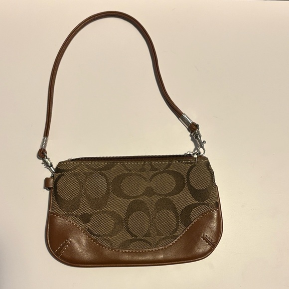 Coach Handbags - Coach Signature Print and Leather Wristlet Brown